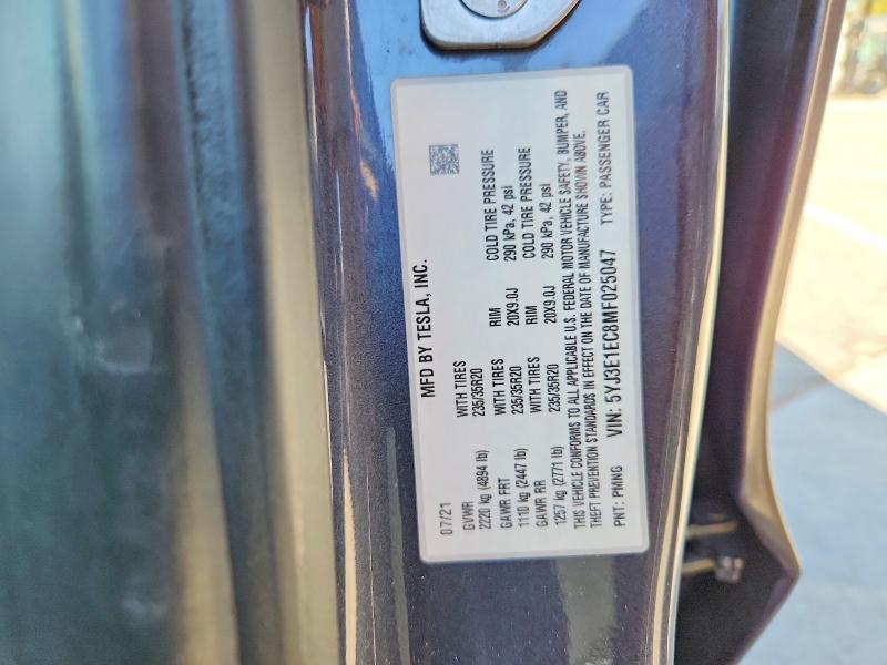 5YJ3E1EC8MF025047 2021 TESLA MODEL 3 photo no. 12