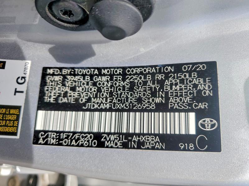 2021 TOYOTA PRIUS L ECO — Фото 12 из 12