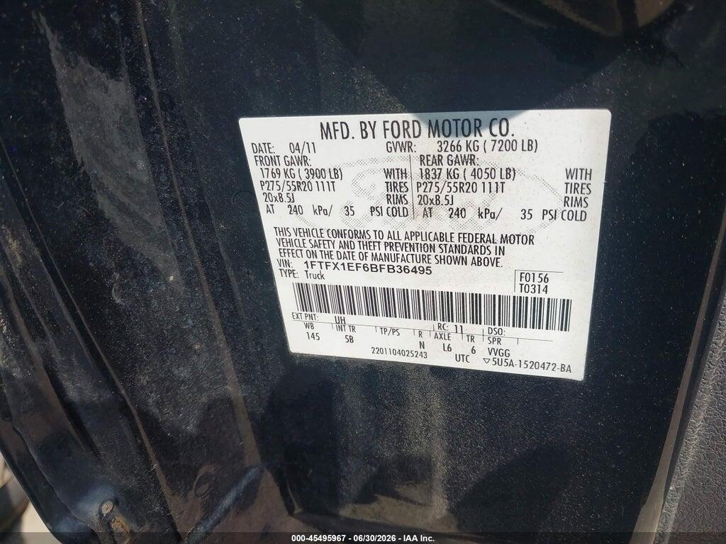 1FTFX1EF6BFB36495 2011 FORD F-150 photo no. 9