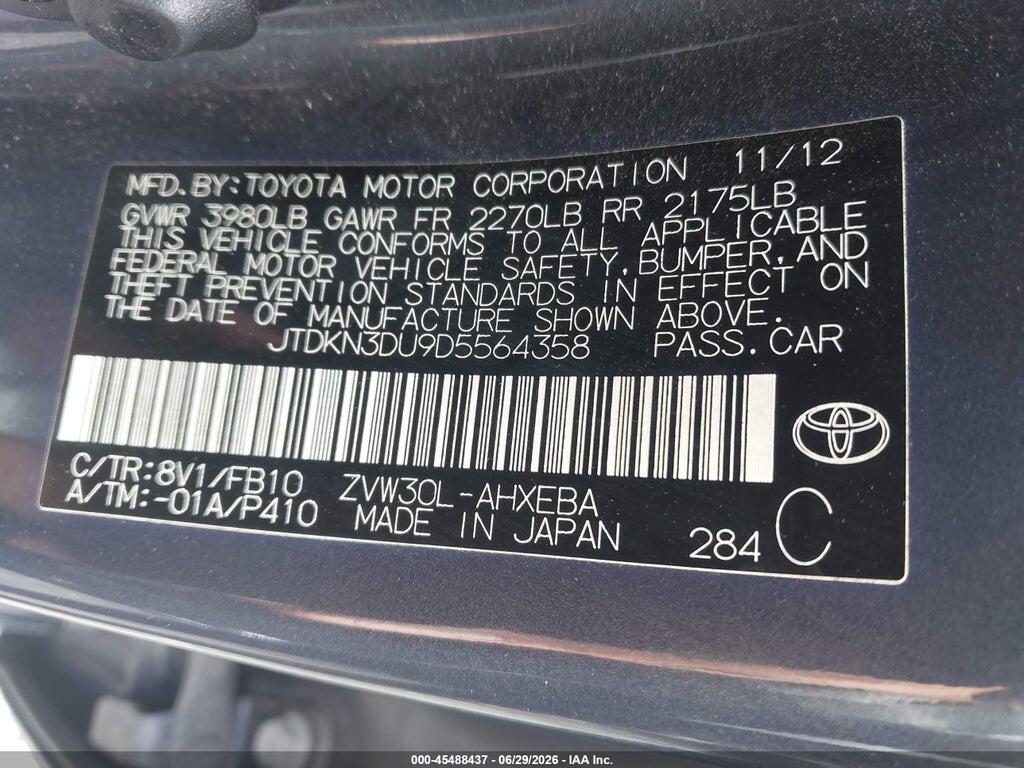 JTDKN3DU9D5564358 2013 TOYOTA PRIUS photo no. 9