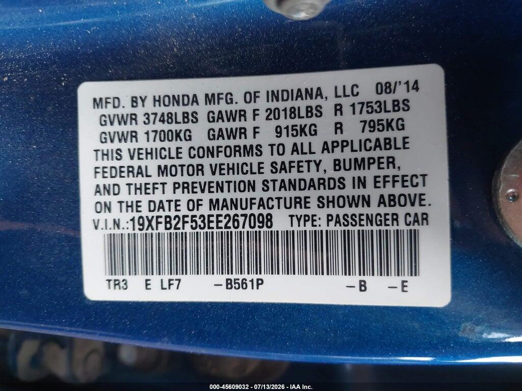 19XFB2F53EE267098 2014 HONDA CIVIC photo no. 9