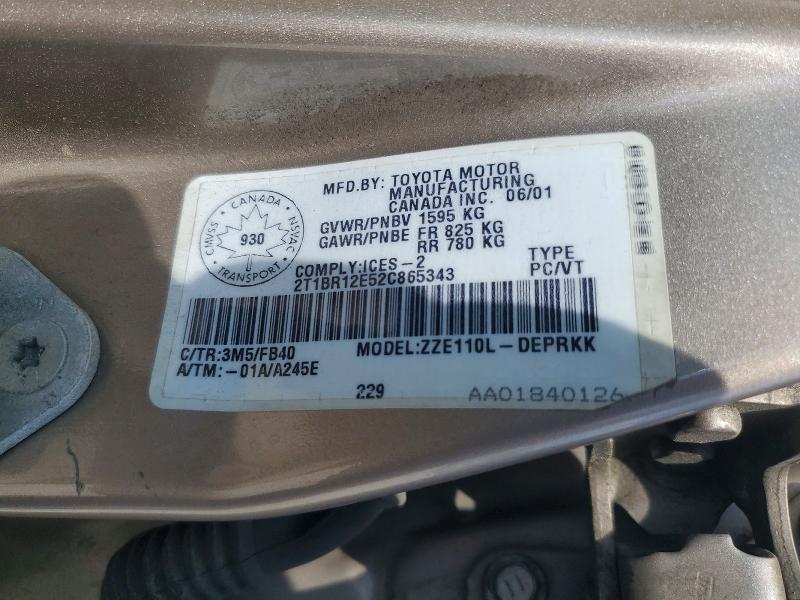 2T1BR12E52C865343 2002 TOYOTA COROLLA photo no. 12