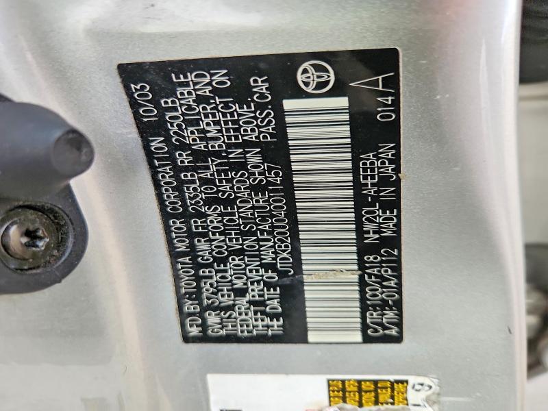 JTDKB20U040011457 2004 TOYOTA PRIUS photo no. 12