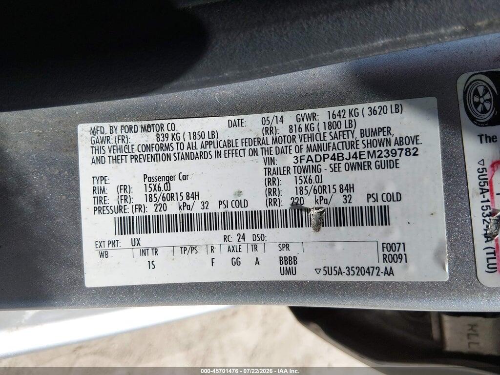 3FADP4BJ4EM239782 2014 FORD FIESTA photo no. 9