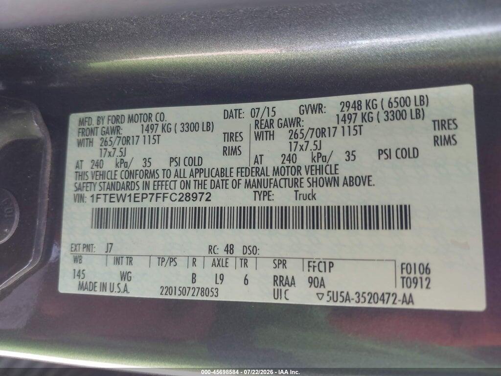 1FTEW1EP7FFC28972 2015 FORD F-150 photo no. 9