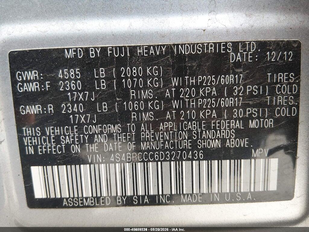 4S4BRCCC6D3270436 2013 SUBARU OUTBACK photo no. 9