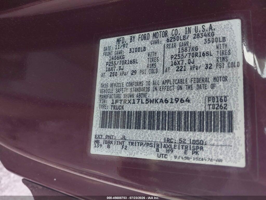 1FTRX17L5WKA61964 1998 FORD F-150 photo no. 9