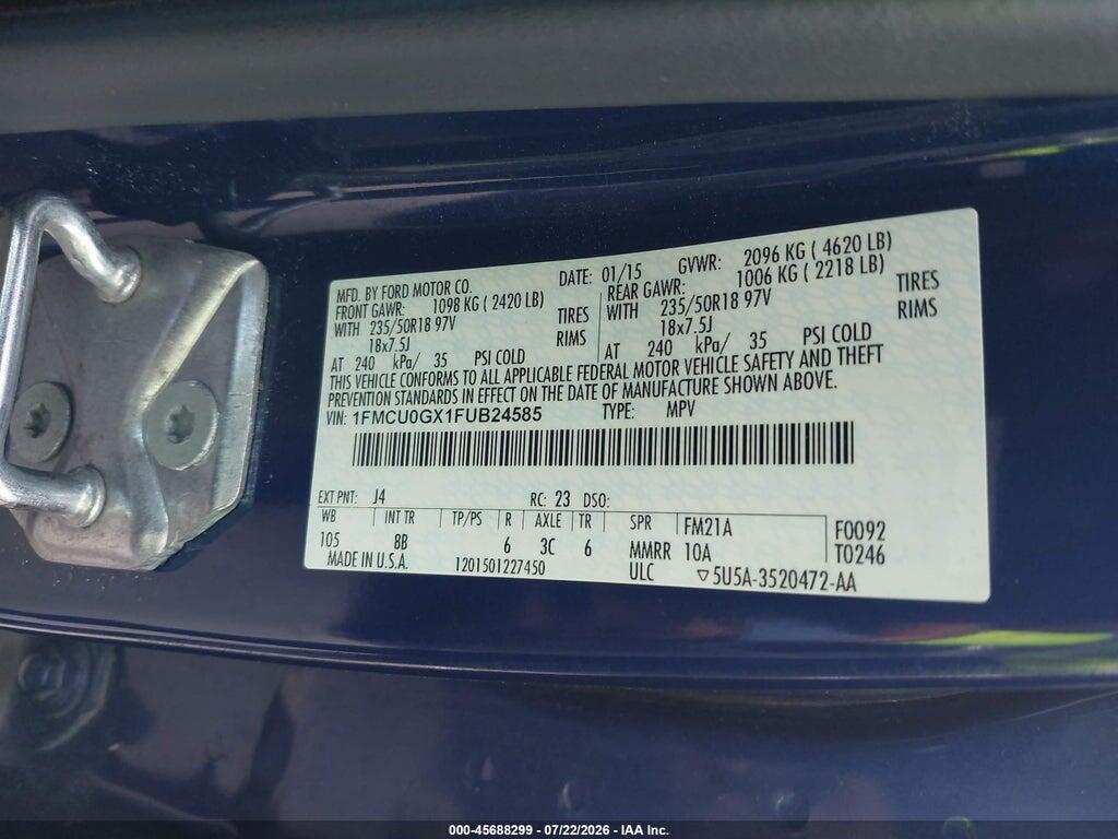 1FMCU0GX1FUB24585 2015 FORD ESCAPE photo no. 9