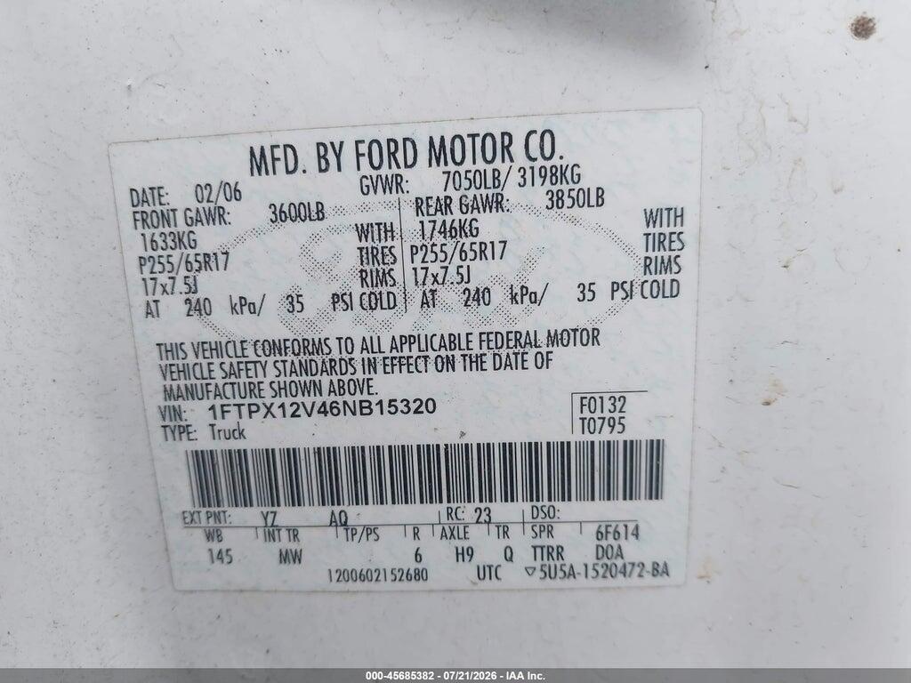 1FTPX12V46NB15320 2006 FORD F-150 photo no. 9