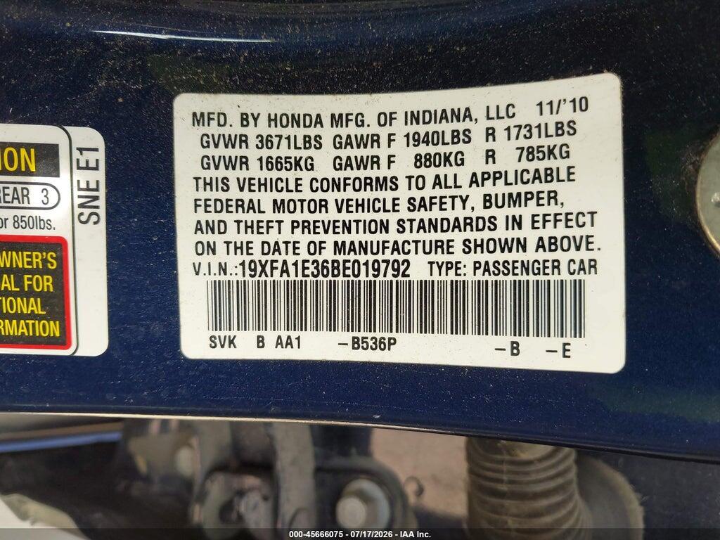 19XFA1E36BE019792 2011 HONDA CIVIC photo no. 9