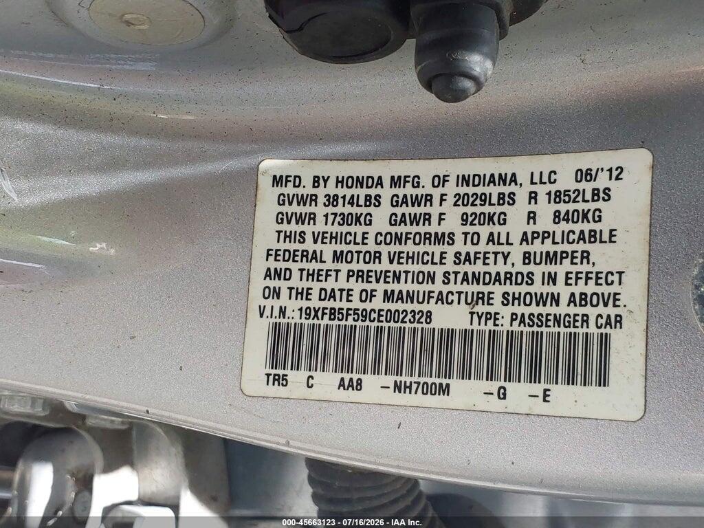19XFB5F59CE002328 2012 HONDA CIVIC photo no. 9