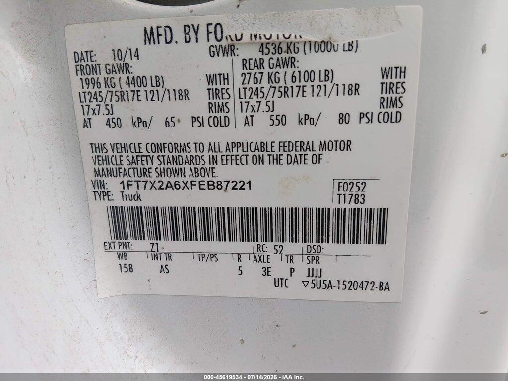 1FT7X2A6XFEB87221 2015 FORD F-250 photo no. 9