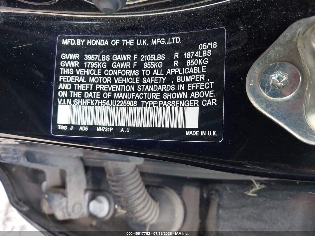 SHHFK7H54JU225908 2018 HONDA CIVIC photo no. 9