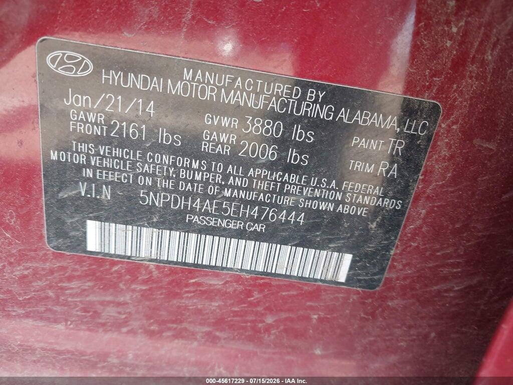 5NPDH4AE5EH476444 2014 HYUNDAI ELANTRA photo no. 9