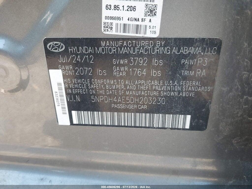 5NPDH4AE5DH203230 2013 HYUNDAI ELANTRA photo no. 9