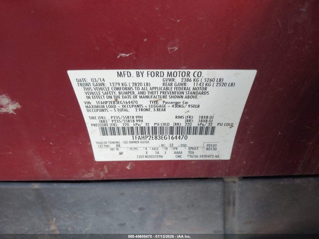 1FAHP2E83EG164470 2014 FORD TAURUS photo no. 9