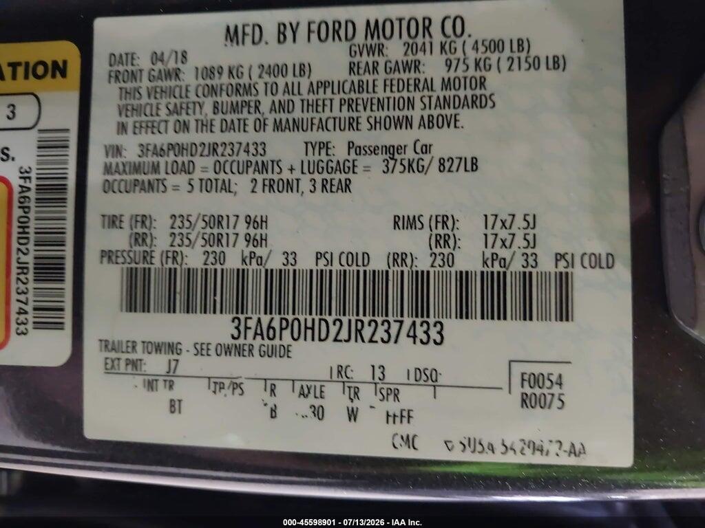 3FA6P0HD2JR237433 2018 FORD FUSION photo no. 9