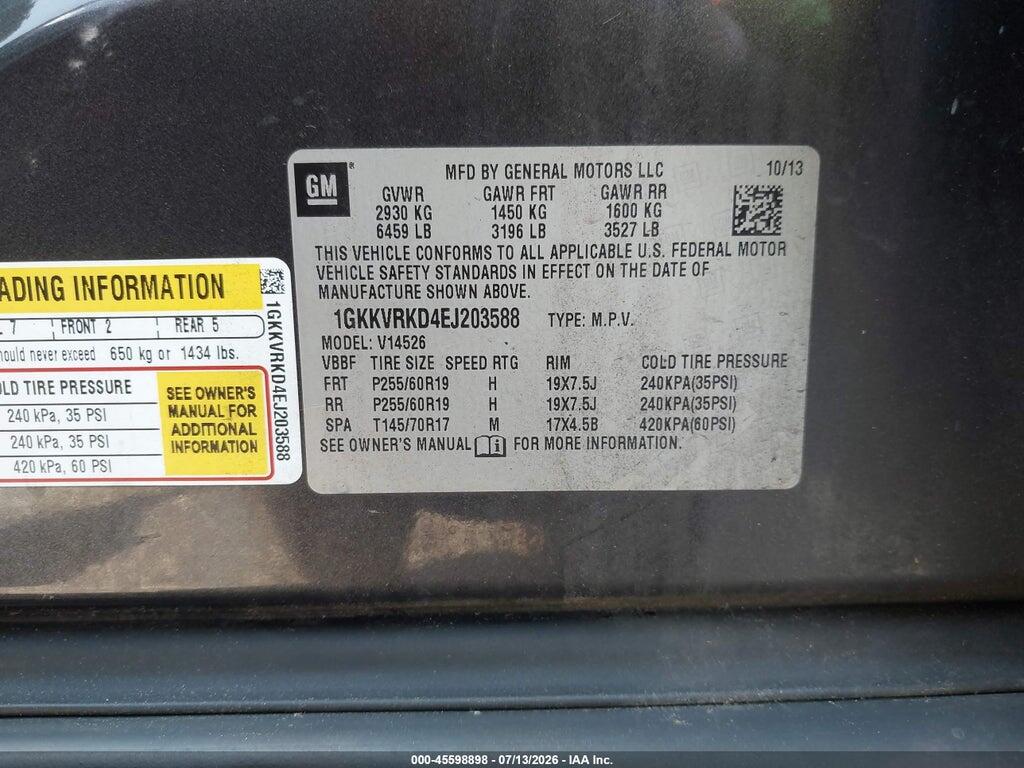 1GKKVRKD4EJ203588 2014 GMC ACADIA photo no. 9