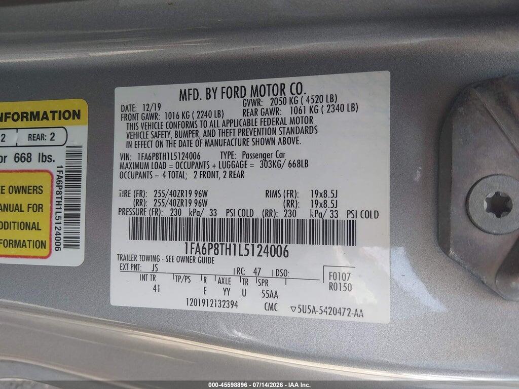 1FA6P8TH1L5124006 2020 FORD MUSTANG photo no. 9