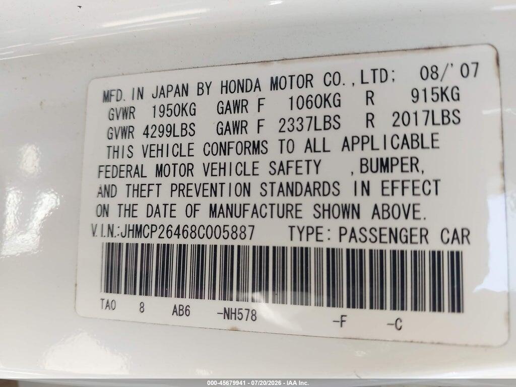 JHMCP26468C005887 2008 HONDA ACCORD photo no. 9