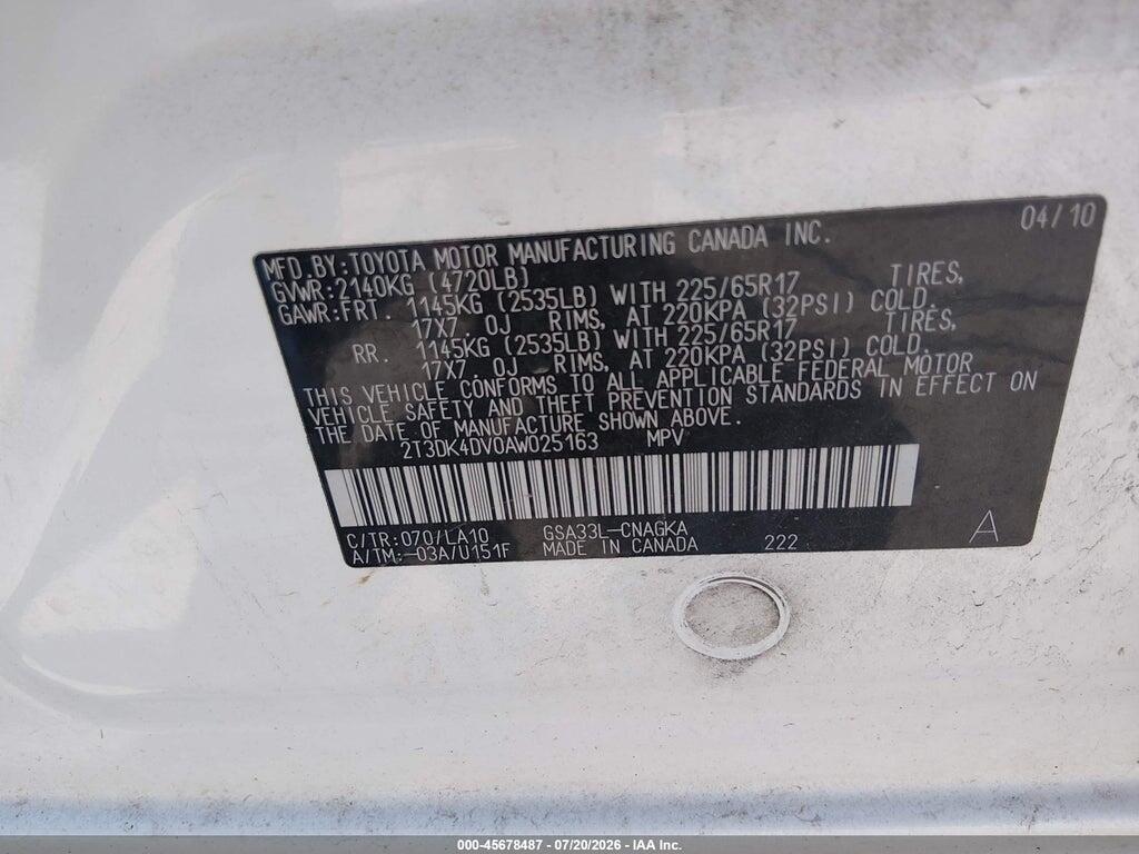 2T3DK4DV0AW025163 2010 TOYOTA RAV4 photo no. 9