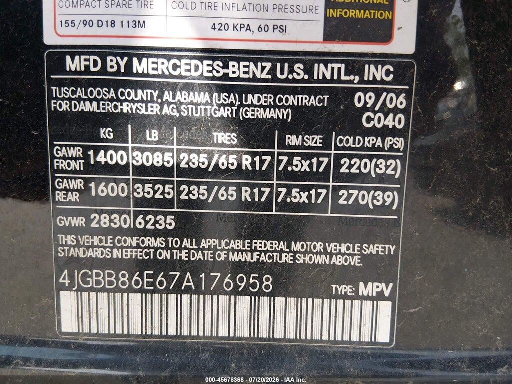 4JGBB86E67A176958 2007 MERCEDES-BENZ ML 350 photo no. 9