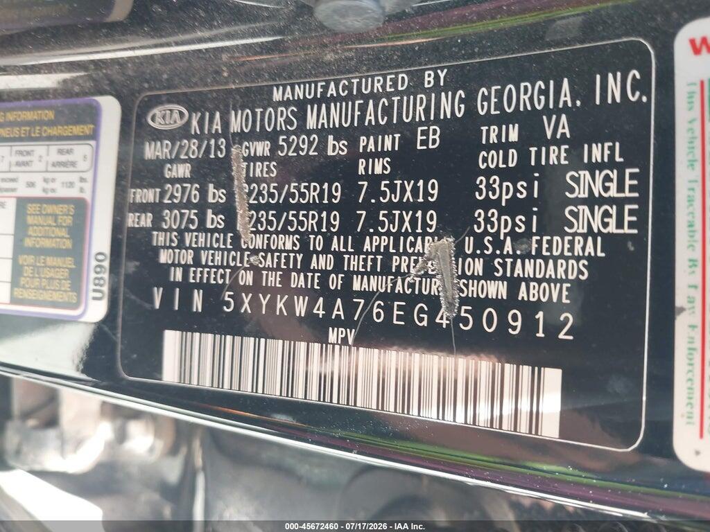 5XYKW4A76EG450912 2014 KIA SORENTO photo no. 9