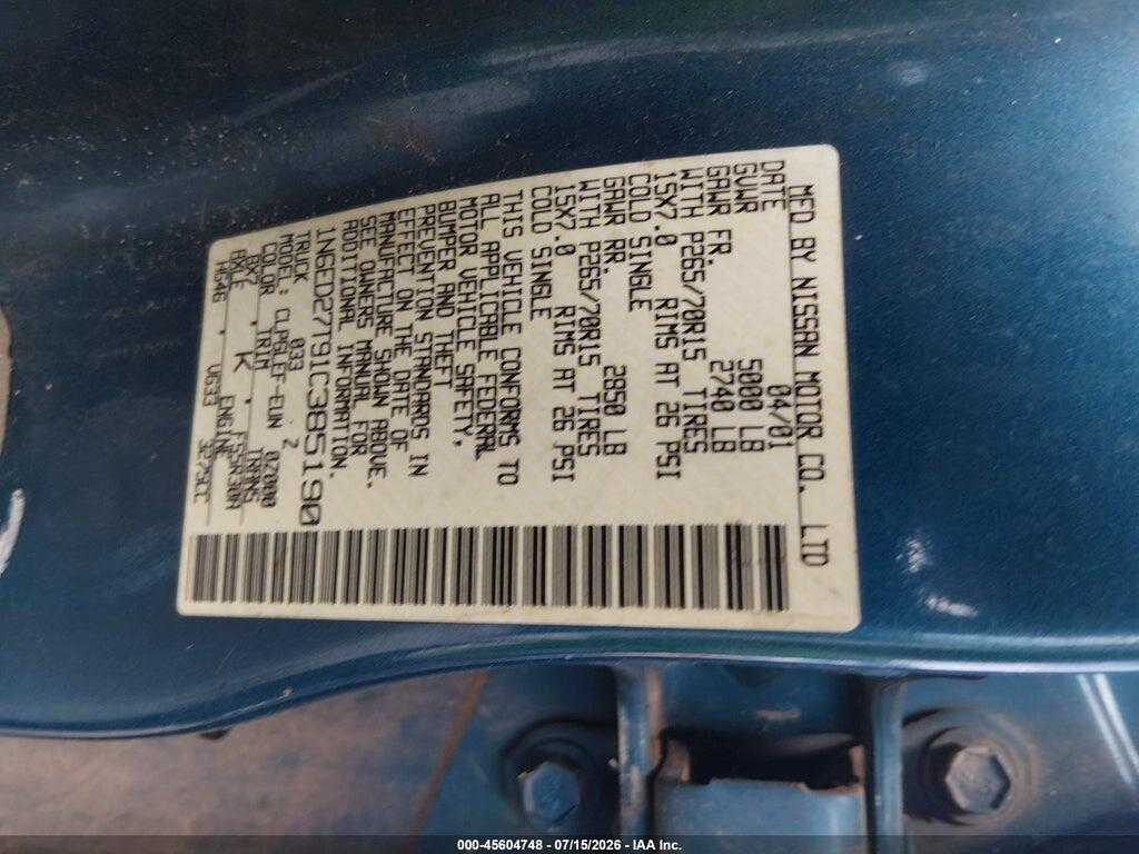1N6ED27T91C385190 2001 NISSAN FRONTIER photo no. 9