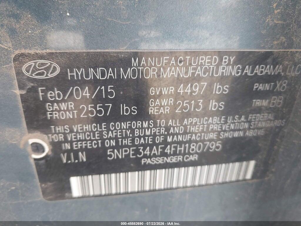 5NPE34AF4FH180795 2015 HYUNDAI SONATA photo no. 9