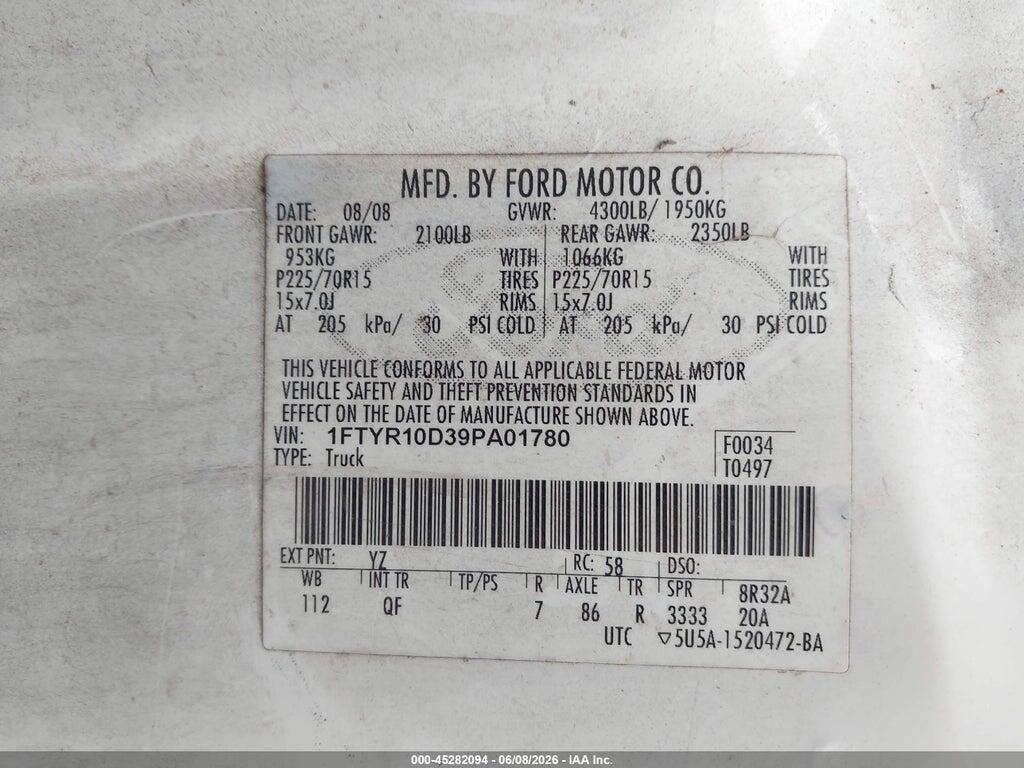 1FTYR10D39PA01780 2009 FORD RANGER photo no. 9