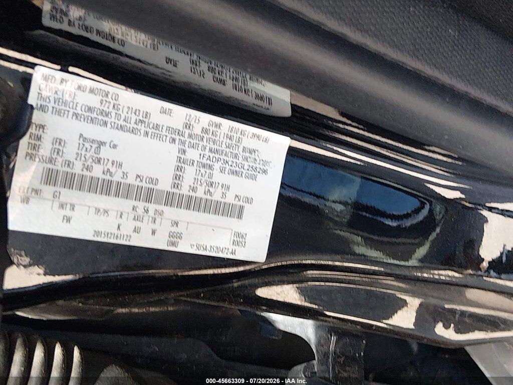 1FADP3K23GL258296 2016 FORD FOCUS photo no. 9