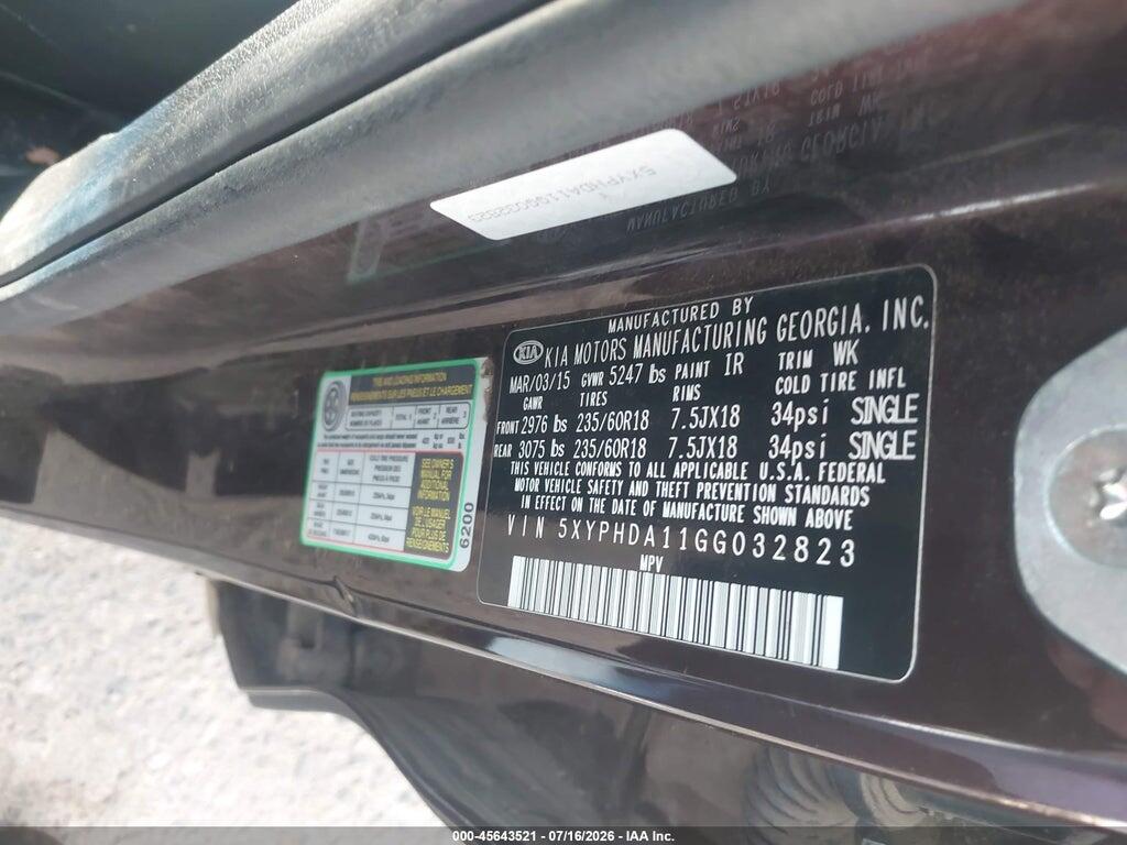 5XYPHDA11GG032823 2016 KIA SORENTO photo no. 9
