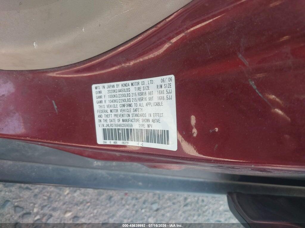 JHLRD78846C059559 2006 HONDA CR-V photo no. 9