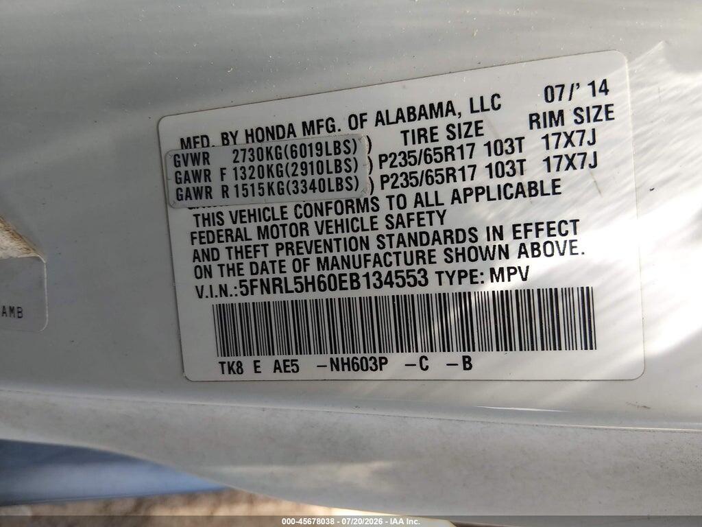 5FNRL5H60EB134553 2014 HONDA ODYSSEY photo no. 9