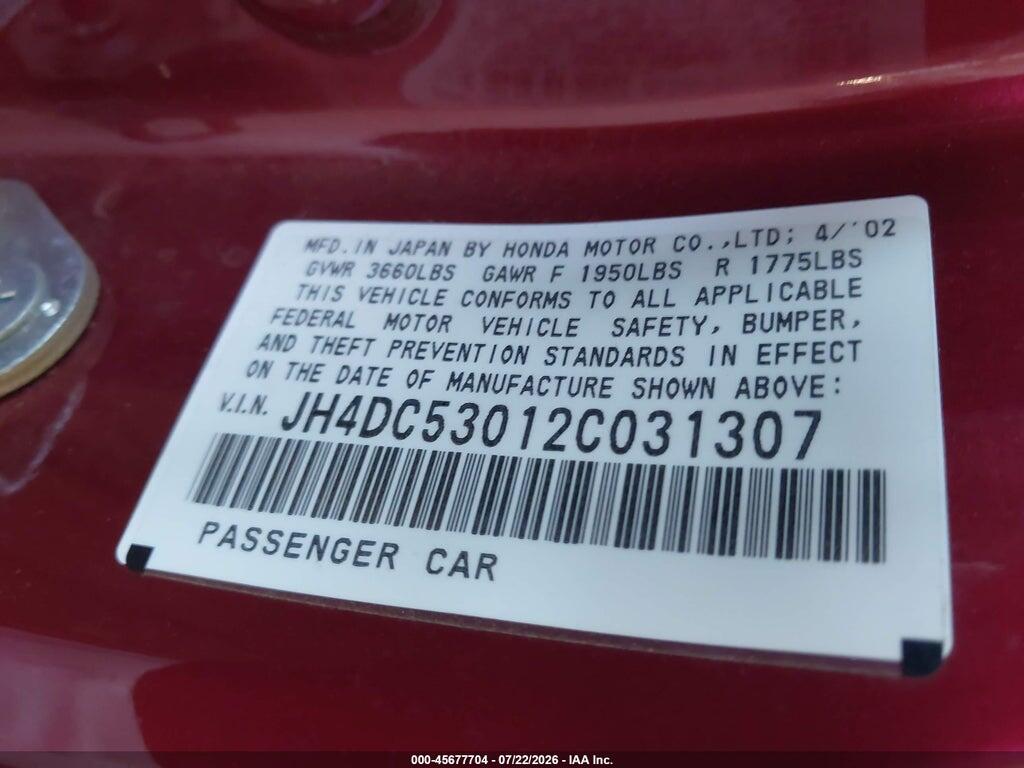 JH4DC53012C031307 2002 ACURA RSX photo no. 9