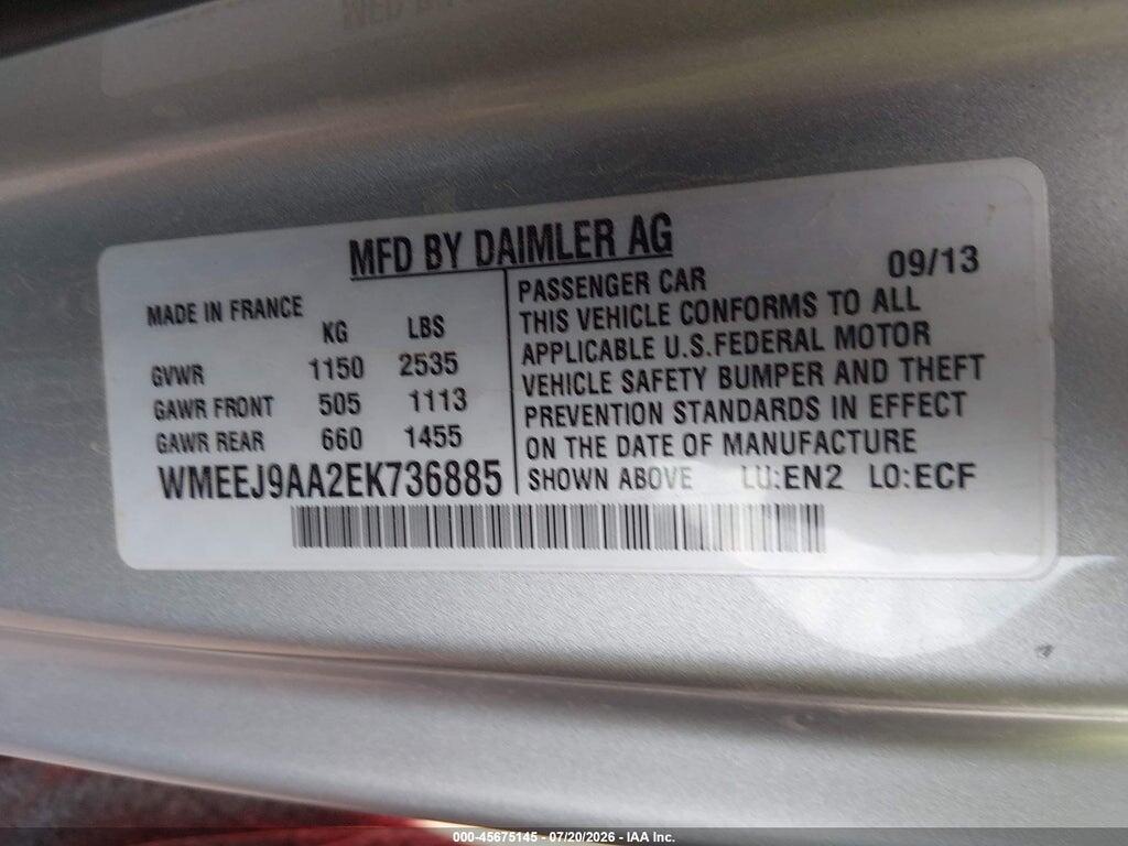 WMEEJ9AA2EK736885 2014 SMART FORTWO ELECTRIC DRIVE photo no. 9