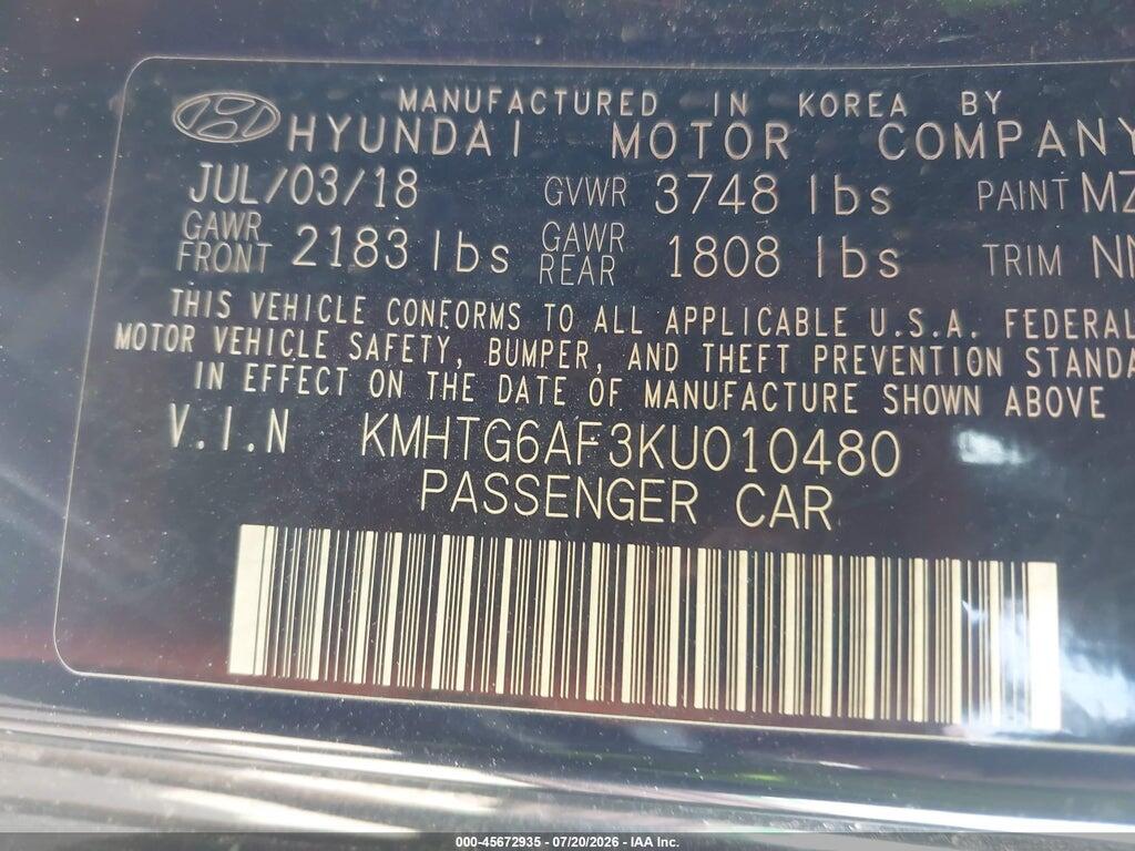 KMHTG6AF3KU010480 2019 HYUNDAI VELOSTER photo no. 9
