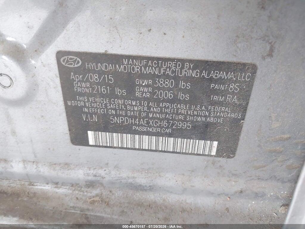5NPDH4AEXGH672995 2016 HYUNDAI ELANTRA photo no. 9