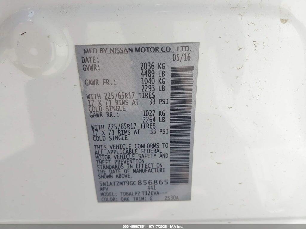 5N1AT2MT9GC856865 2016 NISSAN ROGUE photo no. 9