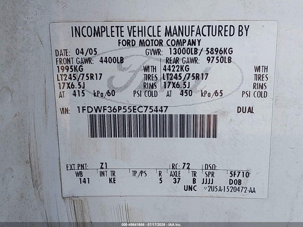 1FDWF36P55EC75447 2005 FORD F-350 photo no. 8