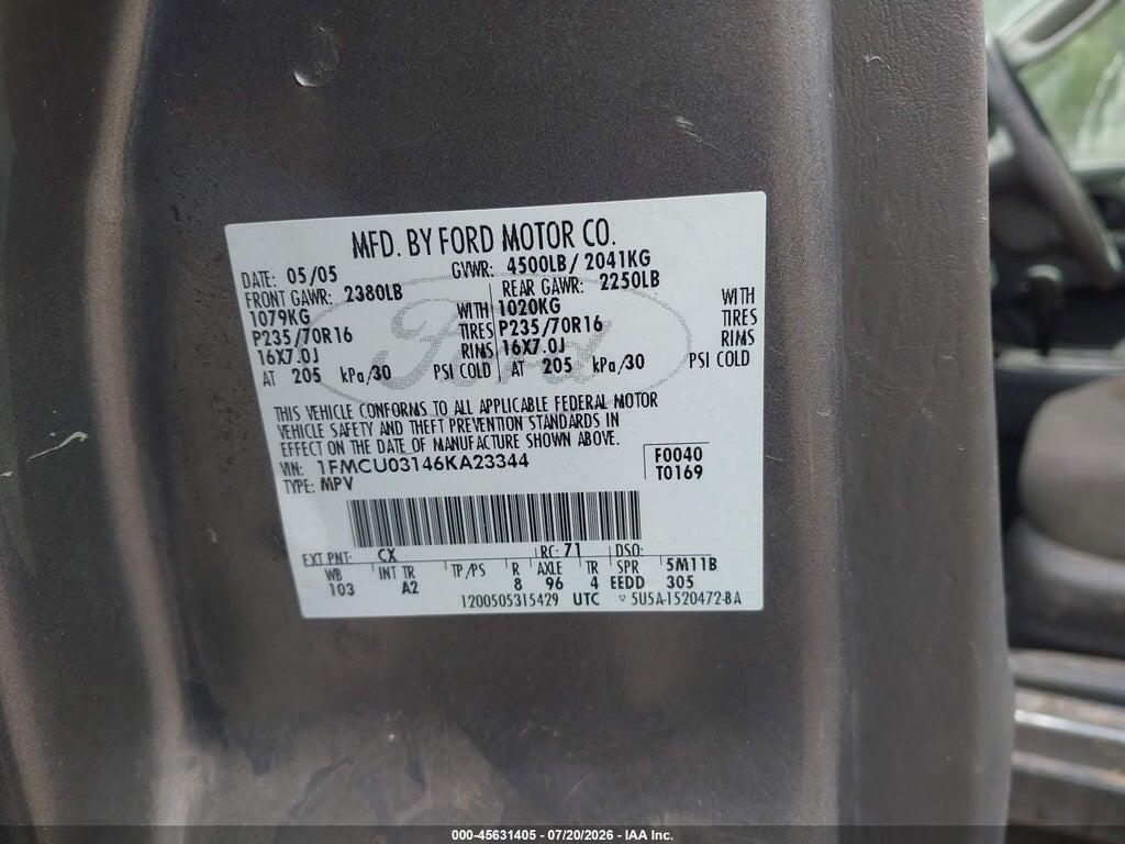 1FMCU03146KA23344 2006 FORD ESCAPE photo no. 9