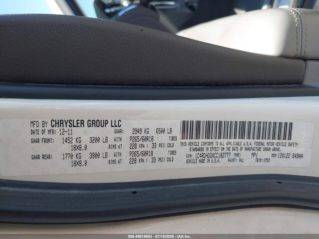 1C4RDHDGXCC182777 2012 DODGE DURANGO photo no. 9