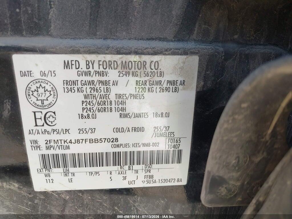 2FMTK4J87FBB57028 2015 FORD EDGE photo no. 9