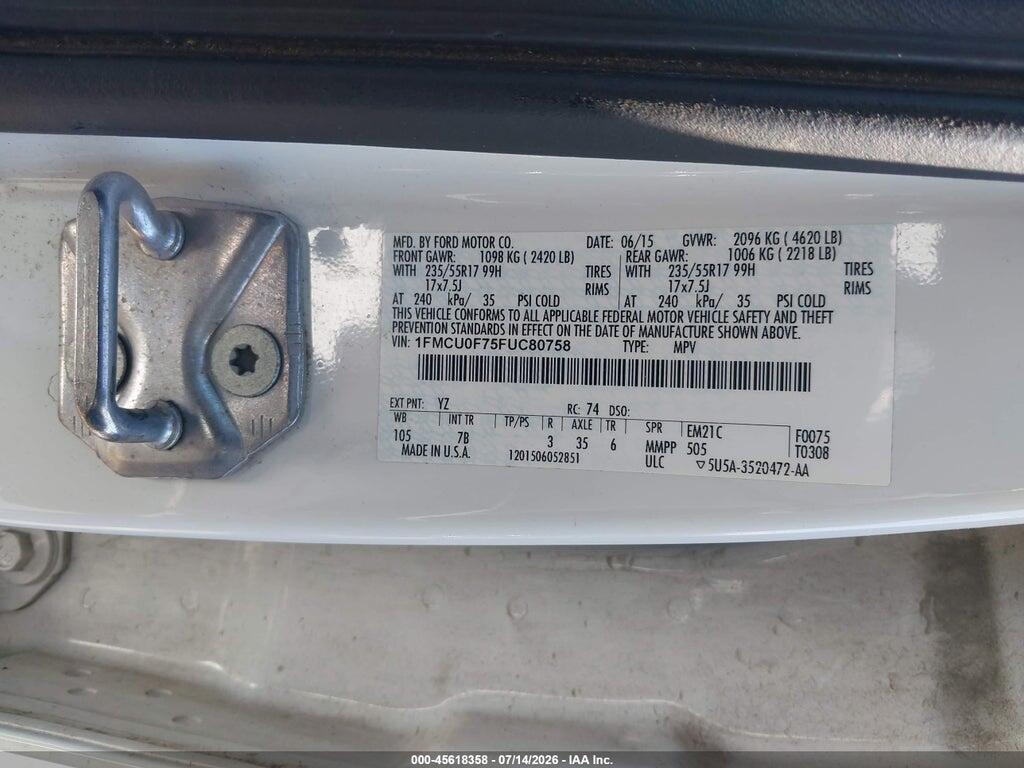 1FMCU0F75FUC80758 2015 FORD ESCAPE photo no. 9