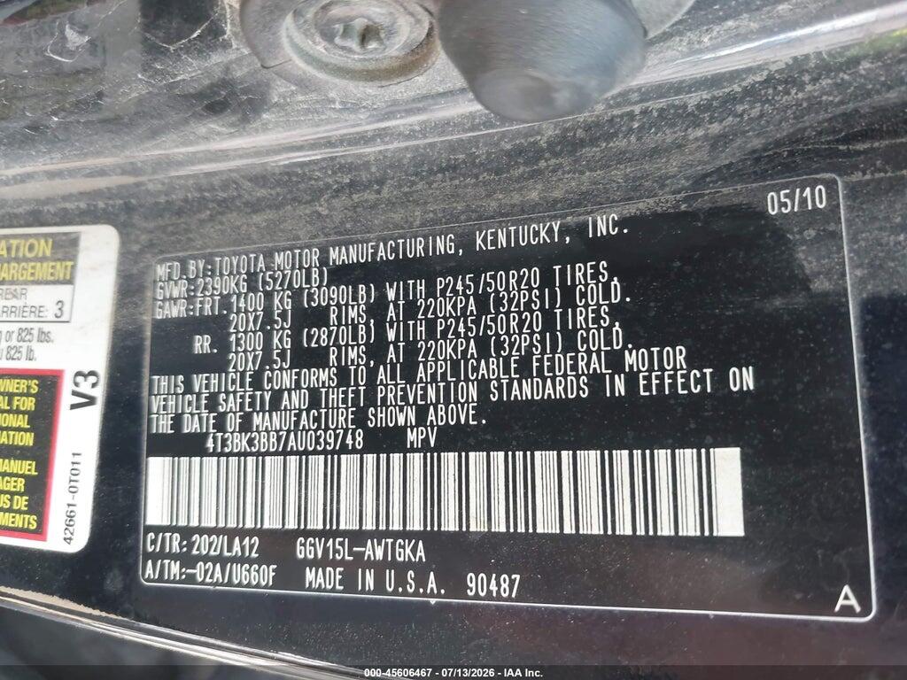 4T3BK3BB7AU039748 2010 TOYOTA VENZA photo no. 9