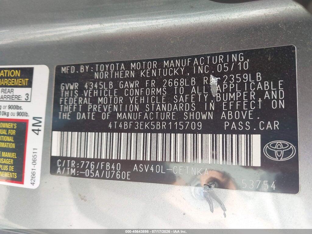 4T4BF3EK5BR115709 2011 TOYOTA CAMRY photo no. 9