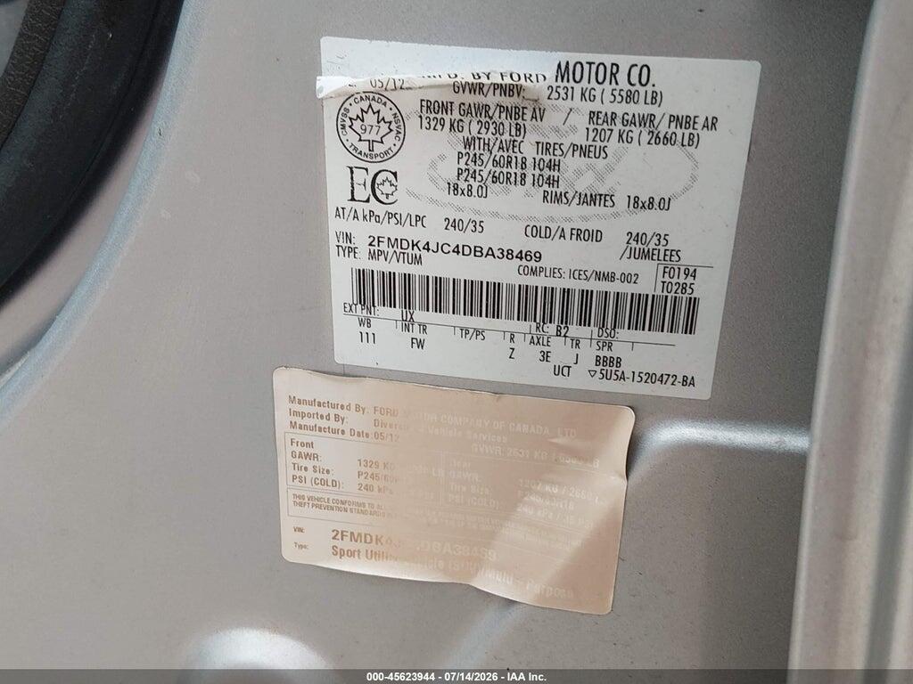 2FMDK4JC4DBA38469 2013 FORD EDGE photo no. 9