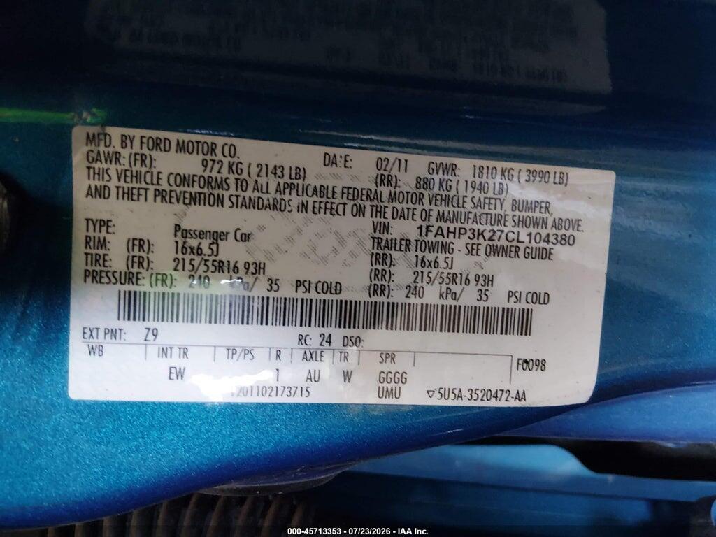 1FAHP3K27CL104380 2012 FORD FOCUS photo no. 9