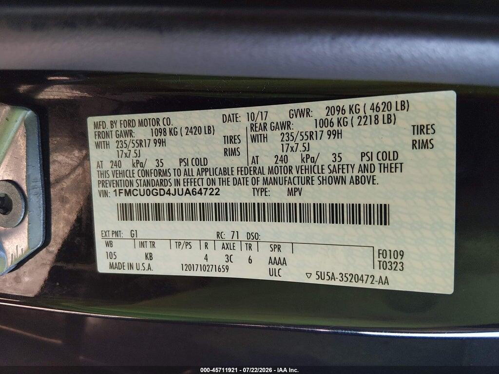 1FMCU0GD4JUA64722 2018 FORD ESCAPE photo no. 9
