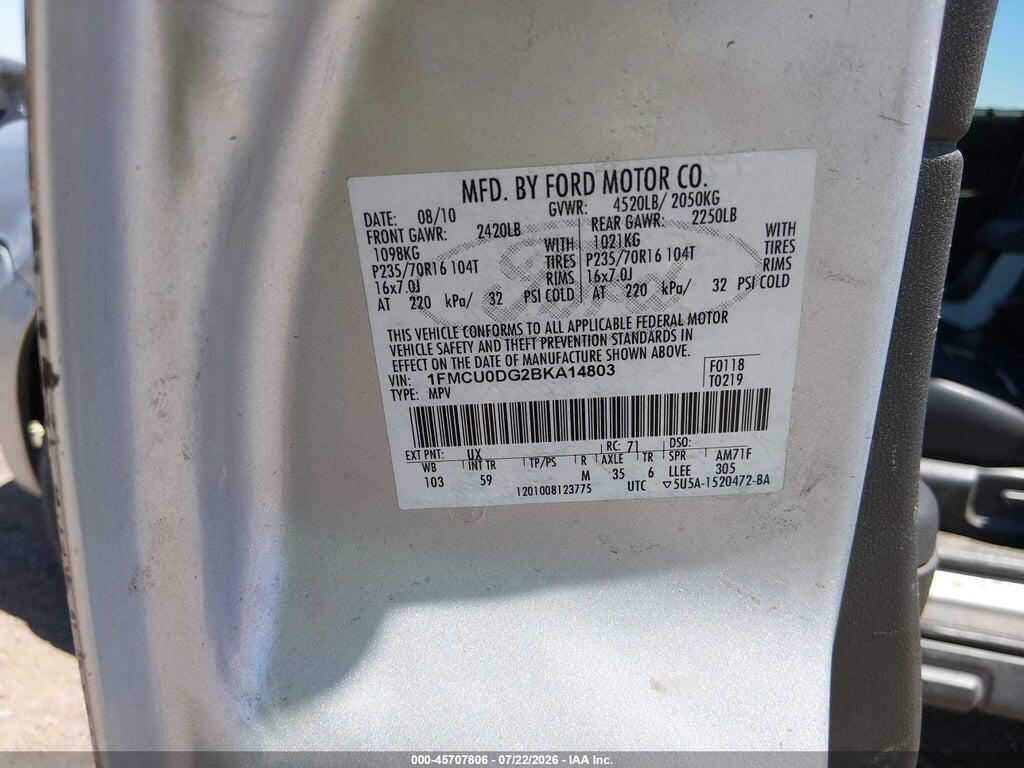 1FMCU0DG2BKA14803 2011 FORD ESCAPE photo no. 9